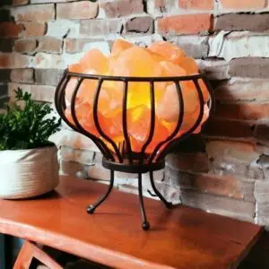 Metal Basket of Side Table Lamps with salt chunks